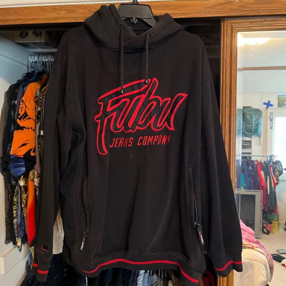 Vintage 90s FUBU Lofty Fit Black And Red Embroidered Hoodie!